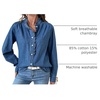 image:imageSidefeel Womens Button Ruffled Edge Dressy Denim Shirt TopsDark Blue