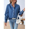 image:imageSidefeel Womens Button Ruffled Edge Dressy Denim Shirt TopsDark Blue