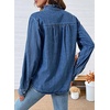 image:imageSidefeel Womens Button Ruffled Edge Dressy Denim Shirt TopsDark Blue