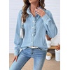 image:imageSidefeel Womens Button Ruffled Edge Dressy Denim Shirt TopsIceland Blue