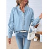image:imageSidefeel Womens Button Ruffled Edge Dressy Denim Shirt TopsIceland Blue