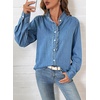 image:imageSidefeel Womens Button Ruffled Edge Dressy Denim Shirt TopsLight Blue