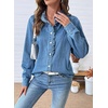 image:imageSidefeel Womens Button Ruffled Edge Dressy Denim Shirt TopsLight Blue