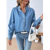 image:imageSidefeel Womens Button Ruffled Edge Dressy Denim Shirt TopsLight Blue