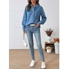 image:imageSidefeel Womens Button Ruffled Edge Dressy Denim Shirt TopsLight Blue