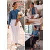 image:imageSidefeel Womens Button Ruffled Edge Dressy Denim Shirt TopsRetro Blue