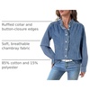 image:imageSidefeel Womens Button Ruffled Edge Dressy Denim Shirt TopsWashing Blue