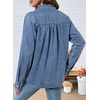 image:imageSidefeel Womens Button Ruffled Edge Dressy Denim Shirt TopsWashing Blue