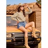 image:imageSidefeel Womens Denim Shirt Button Down Long Sleeve Jean Blouses TopsKhaki