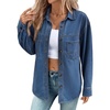 image:imageSidefeel Women Denim Shirts Oversized Long Sleeve Button Down Blouse TopBlue