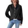 image:imageSidefeel Womens Button Ruffled Edge Dressy Denim Shirt TopsBlack