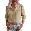 image:imageSidefeel Womens Denim Shirt Button Down Long Sleeve Jean Blouses TopsKhaki