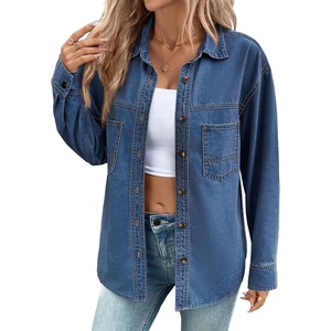 image:imageSidefeel Women Denim Shirts Oversized Long Sleeve Button Down Blouse TopBlue
