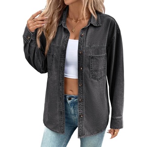 image:imageSidefeel Women Denim Shirts Oversized Long Sleeve Button Down Blouse TopGray