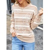 image:imageSidefeel Womens 3D Floral Long Sleeve Crewneck Striped SweatersApricot Stripe