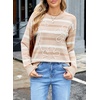 image:imageSidefeel Womens 3D Floral Long Sleeve Crewneck Striped SweatersApricot Stripe