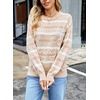 image:imageSidefeel Womens 3D Floral Long Sleeve Crewneck Striped SweatersApricot Stripe