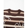 image:imageSidefeel Womens 3D Floral Long Sleeve Crewneck Striped SweatersBrown Stripe