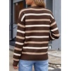 image:imageSidefeel Womens 3D Floral Long Sleeve Crewneck Striped SweatersBrown Stripe