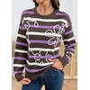 image:imageSidefeel Womens 3D Floral Long Sleeve Crewneck Striped SweatersCoffee Stripe