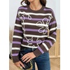 image:imageSidefeel Womens 3D Floral Long Sleeve Crewneck Striped SweatersCoffee Stripe