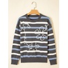 image:imageSidefeel Womens 3D Floral Long Sleeve Crewneck Striped SweatersGray Stripe