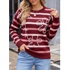 image:imageSidefeel Womens 3D Floral Long Sleeve Crewneck Striped SweatersRed Stripe