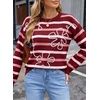 image:imageSidefeel Womens 3D Floral Long Sleeve Crewneck Striped SweatersRed Stripe
