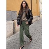 image:imageSidefeel Womens Barrel Baggy Jeans Drawstring Denim PantsGreen