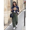 image:imageSidefeel Womens Barrel Baggy Jeans Drawstring Denim PantsGreen