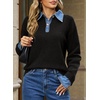 image:imageSidefeel Womens Collared Chunky Knit Pullover SweatersBlack