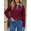 image:imageSidefeel Womens Collared Chunky Knit Pullover SweatersBurgundy