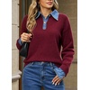 image:imageSidefeel Womens Collared Chunky Knit Pullover SweatersBurgundy