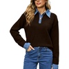 image:imageSidefeel Womens Collared Chunky Knit Pullover SweatersDark Brown
