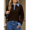 image:imageSidefeel Womens Collared Chunky Knit Pullover SweatersDark Brown