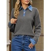 image:imageSidefeel Womens Collared Chunky Knit Pullover SweatersDark Grey