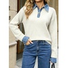 image:imageSidefeel Womens Collared Chunky Knit Pullover SweatersWhite