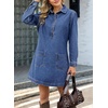 image:imageSidefeel Womens Denim Dress Casual Long Sleeve Jean DressBlue