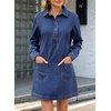 image:imageSidefeel Womens Denim Dress Casual Long Sleeve Jean DressDark Blue