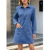 image:imageSidefeel Womens Denim Dress Casual Long Sleeve Jean DressLight Blue