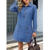 image:imageSidefeel Womens Denim Dress Casual Long Sleeve Jean DressLight Blue