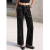 image:imageSidefeel Womens High Waist Stretchy Wide Leg Ankle JeansBlack