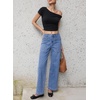image:imageSidefeel Womens High Waist Stretchy Wide Leg Ankle JeansSky Blue