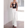 image:imageSidefeel Womens Jeans High Waisted Elastic Straight Leg Stretchy Drawstring Trendy Wide Leg Loose Pull On Denim PantsCream White
