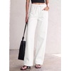 image:imageSidefeel Womens Jeans High Waisted Elastic Straight Leg Stretchy Drawstring Trendy Wide Leg Loose Pull On Denim PantsCream White