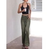 image:imageSidefeel Womens Jeans High Waisted Elastic Straight Leg Stretchy Drawstring Trendy Wide Leg Loose Pull On Denim PantsGreen