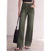 image:imageSidefeel Womens Jeans High Waisted Elastic Straight Leg Stretchy Drawstring Trendy Wide Leg Loose Pull On Denim PantsGreen