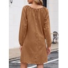image:imageSidefeel Womens Long Sleeve Drawstring Boat Neck Mini Denim DressBrown