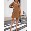 image:imageSidefeel Womens Long Sleeve Drawstring Boat Neck Mini Denim DressBrown