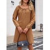 image:imageSidefeel Womens Long Sleeve Drawstring Boat Neck Mini Denim DressBrown